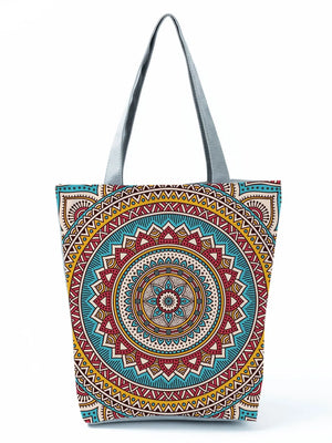 Flower Tote Bags Women Eco Reusable Shopping Bag Foldable Geometry Floral Print