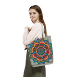 Flower Tote Bags Women Eco Reusable Shopping Bag Foldable Geometry Floral Print