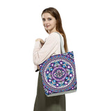 Flower Tote Bags Women Eco Reusable Shopping Bag Foldable Geometry Floral Print