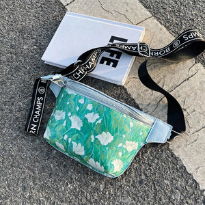 Flower Pattern Waist Bags Leather Fanny Pack Female Belt Bag