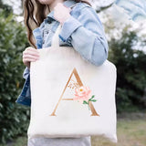 Flowers Alphabet A-Z Women Shopping Tote Bags Canvas Large Capacity