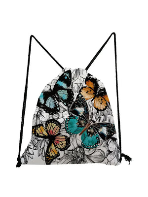 Flowers Butterfly Drawstring Backpack Sports Gym Bag Women Men