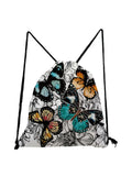 Flowers Butterfly Drawstring Backpack Sports Gym Bag Women Men