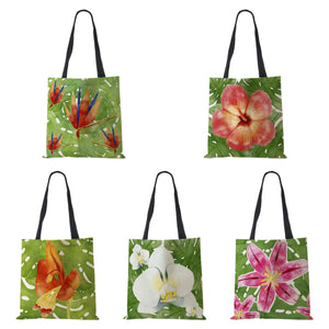 Flowers Canvas Shoulder Bag Large Capacity Reusable Casual Handbag