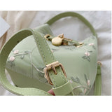 Flowers Embroidery Bucket Crossbody Bag for Women