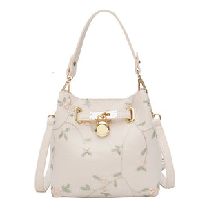 Flowers Embroidery Bucket Crossbody Bag for Women