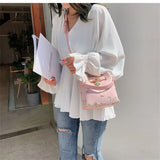 Flowers Embroidery Bucket Crossbody Bag for Women
