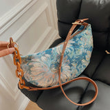 Flowers Pattern Shoulder Bags for Women Casual Chains Hobos Bag