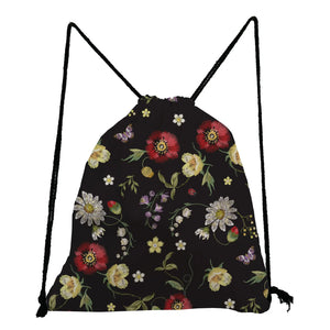 Flowers Printed Drawstring Backpack Sports Gym Bag Plant Women Swim Travel