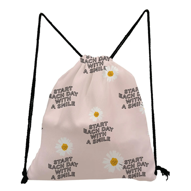 Flowers Printed Drawstring Backpack Child School Bags