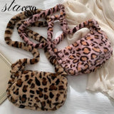 Leopard Print Handbag Small Crossbody Bag Women Plush Soft