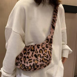 Leopard Print Crossbody Bag Plush Soft Shoulder Messenger Bag