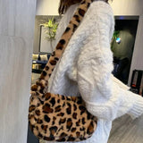 Leopard Print Crossbody Bag Plush Soft Shoulder Messenger Bag