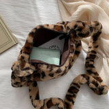 Leopard Print Crossbody Bag Women Soft Plush Handbag