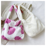 Heart Printed Plush Shoulder Bag for Women