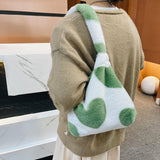 Heart Printed Plush Shoulder Bag for Women