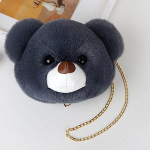 Fluffy Rabbit Fur Bear Messenger Bag For Women Girls Plush Bears Zipper Handbags