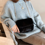 Fluffy Shoulder Bags Women Solid Crossbody Cover Flap Candy Winter Handbags