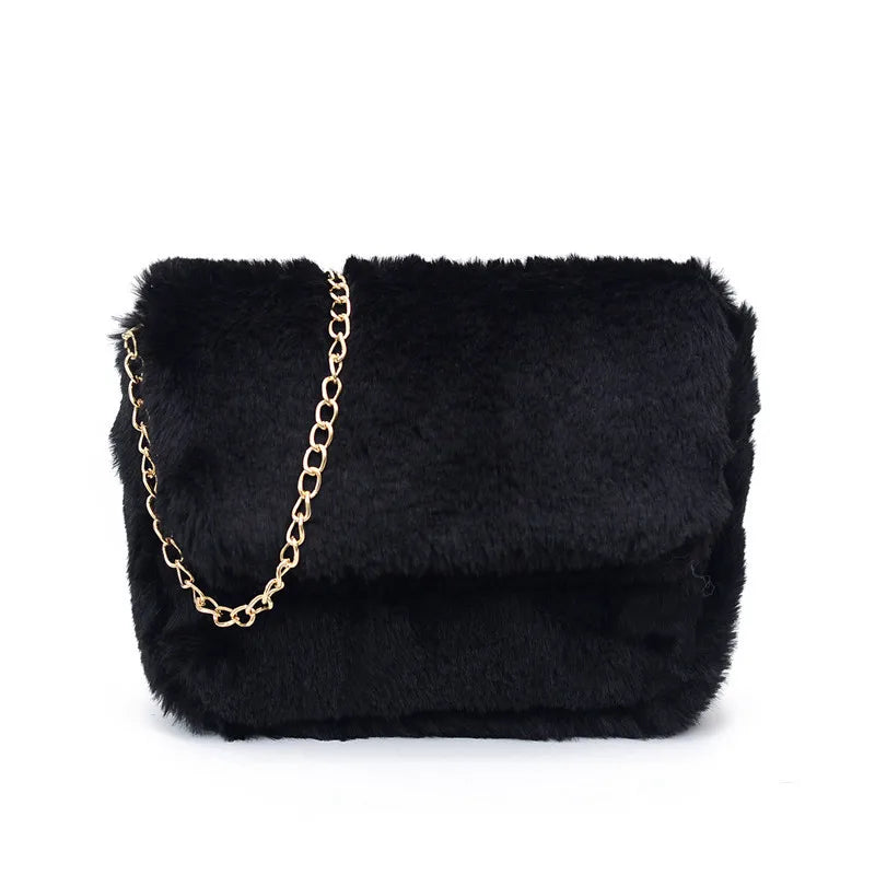 Fluffy Shoulder Bags Women Solid Crossbody Cover Flap Candy Winter Handbags