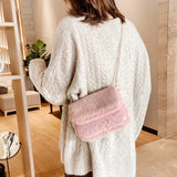 Fluffy Shoulder Bags Women Solid Crossbody Cover Flap Candy Winter Handbags