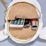 Fluffy Stuffed Bunny Shoulder Bag Plush Backpack Rabbit Fur Pompoms Chain Bag