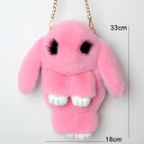 Fluffy Stuffed Bunny Shoulder Bag Plush Backpack Rabbit Fur Pompoms Chain Bag