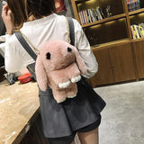 Fluffy Stuffed Bunny Shoulder Bag Plush Backpack Rabbit Fur Pompoms Chain Bag