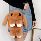 Fluffy Stuffed Bunny Shoulder Bag Plush Backpack Rabbit Fur Pompoms Chain Bag