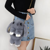 Fluffy Stuffed Bunny Shoulder Bag Plush Backpack Rabbit Fur Pompoms Chain Bag