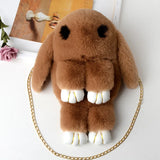 Fluffy Stuffed Bunny Shoulder Bag Plush Backpack Rabbit Fur Pompoms Chain Bag
