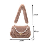 Fluffy Women Shoulder Bag with Pearls Chain