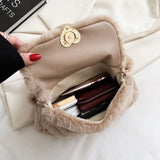 Fluffy Women Shoulder Bag with Pearls Chain
