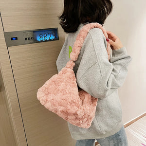 Plush Shoulder Tote Soft Zipper Small Street Travel Bags Clutches