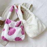 Fluffy Women's Plush Handbag Animal Printed Street Travel Bags