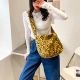 Plush Women's Handbag Animal Print Shoulder Clutch Street Travel Bag