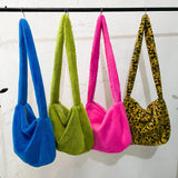 Plush Women's Handbag Animal Print Shoulder Clutch Street Travel Bag