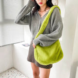 Plush Women's Handbag Animal Print Shoulder Clutch Street Travel Bag