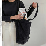 Foldable Corduroy Shopping Bag Large Casual Eco-friendly Reusable Grocery Tote