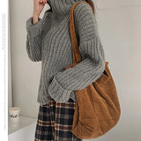 Foldable Corduroy Shopping Bag Large Casual Eco-friendly Reusable Grocery Tote