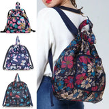 Flower Print Nylon Drawstring Backpack Handbag for Shopping