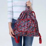 Flower Print Nylon Drawstring Backpack Handbag for Shopping