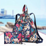 Flower Print Nylon Drawstring Backpack Handbag for Shopping