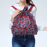 Flower Print Nylon Drawstring Backpack Handbag for Shopping