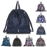 Flower Print Nylon Drawstring Backpack Handbag for Shopping