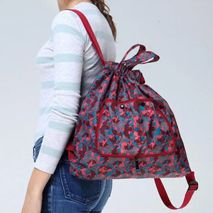 Flower Print Nylon Drawstring Backpack Handbag for Shopping