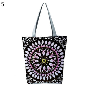 Boho Round Print Shoulder Bag Foldable Large Capacity Top-Handle Bag