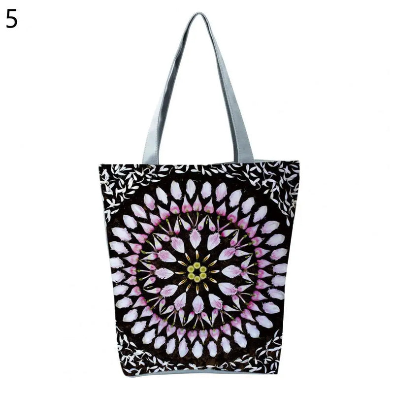 Boho Round Print Shoulder Bag Foldable Large Capacity Top-Handle Bag