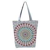 Boho Round Print Shoulder Bag Foldable Large Capacity Top-Handle Bag