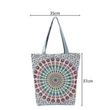 Boho Round Print Shoulder Bag Foldable Large Capacity Top-Handle Bag