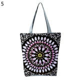 Boho Round Print Shoulder Bag Foldable Large Capacity Top-Handle Bag